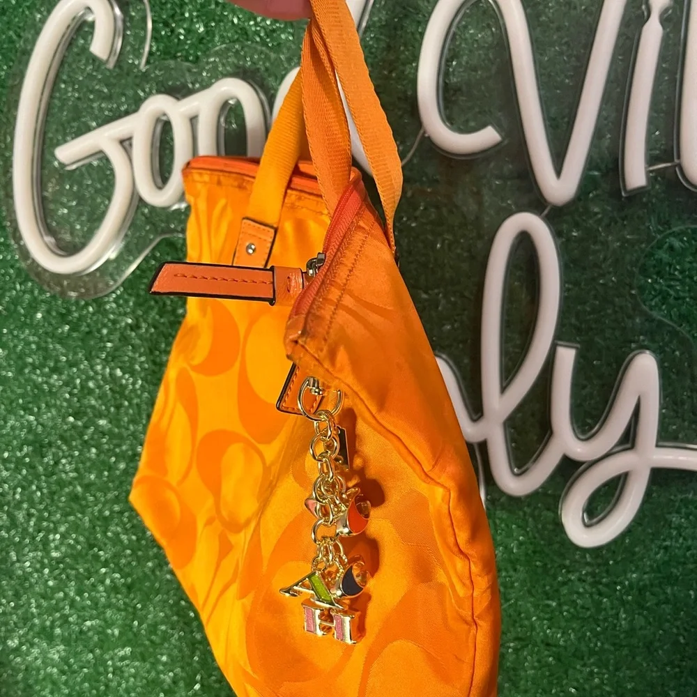 Coach Orange Nylon Tote with Unbranded Charm - Picture 7 of 11